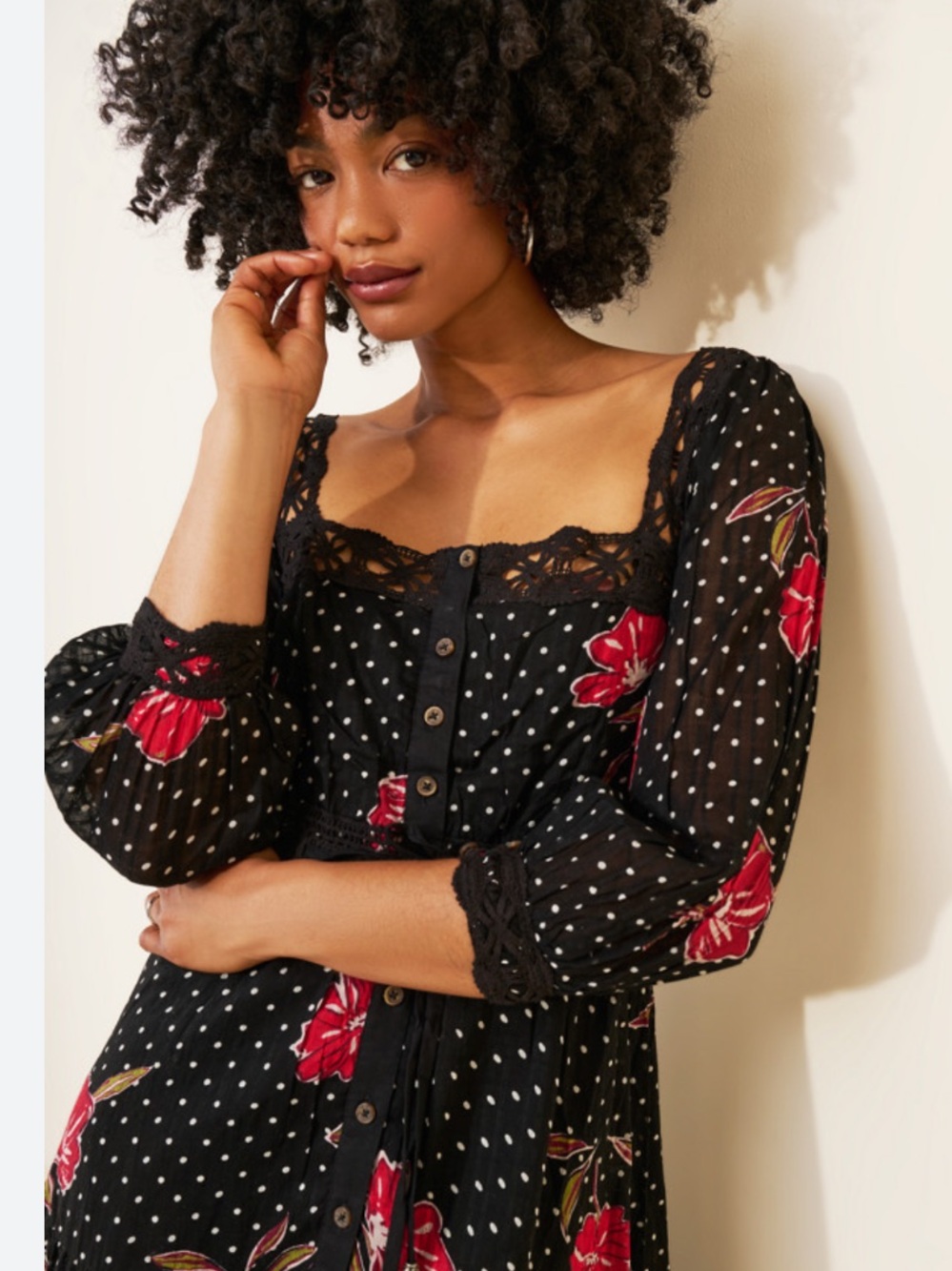 Free People Morning Meadows Floral Lace Trim Maxi Dress New! - Picture 11 of 15